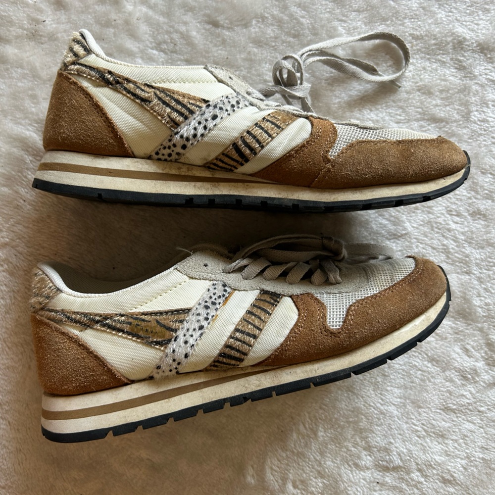 Gola Sneakers in Tan and Cream with Animal-Print Accents